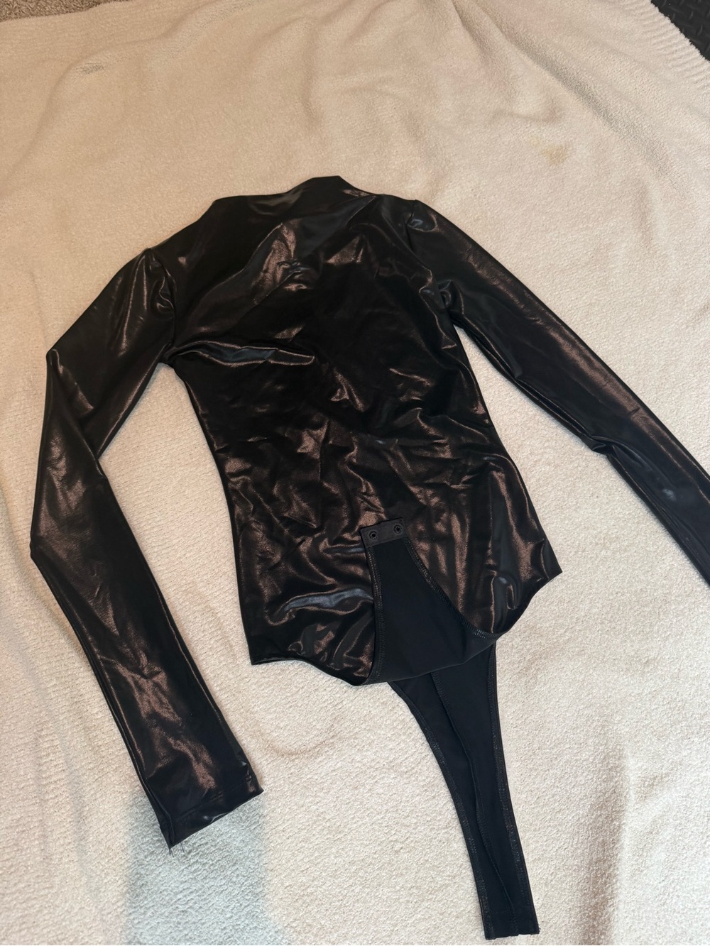 Black Long-Sleeve Faux Leather Bodysuit